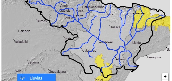 AVISO HIDROLÓGICO - Debido a las lluvias, se intensifica la vigilancia en las cuencas altas de los ríos Aguas Vivas, Martín y Guadalope, en Aragón, y Nogueras y Segre, en Cataluña
