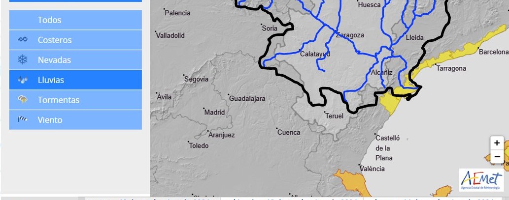 AVISO HIDRO - Ante los avisos amarillos de la AEMet por posibles lluvias intensas (de hasta 30 l/m² en 1 hora) en las comarcas del Montsiá, Baix Ebre, Terra Alta y Ribera d’ Ebre, se recuerda la posibilidad de crecidas súbitas importantes de carácter local en barrancos